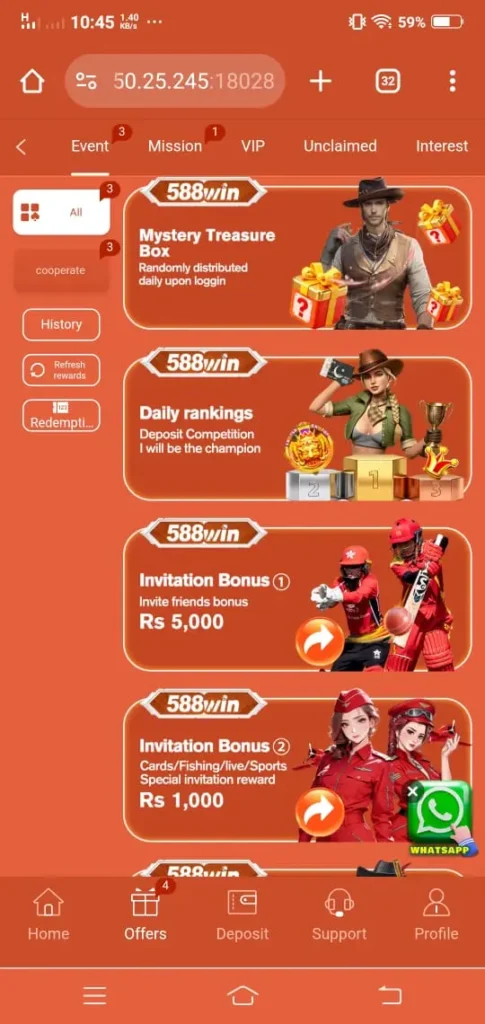 58Win Game Users receive daily login bonuses for opening the app regularly.