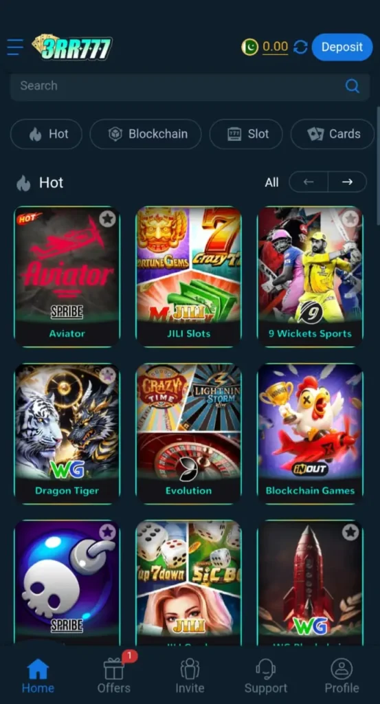 3RR777 Game dashboard screenshot image.