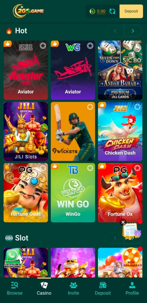 2GO Game interface screenshot image.