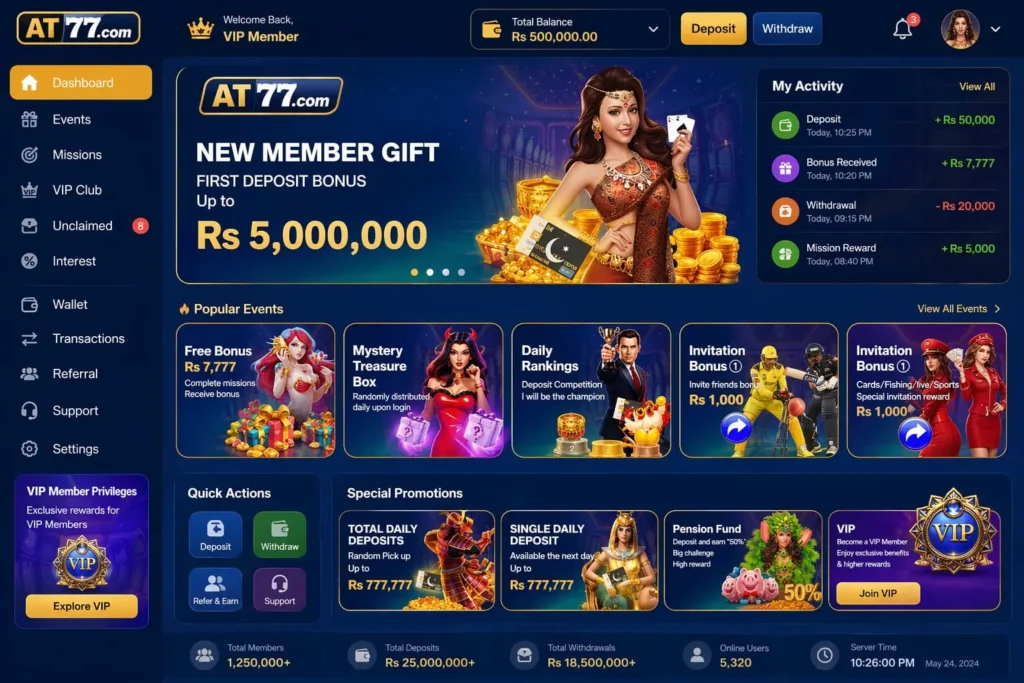 AT77 Game receives rewards for daily login and simple activities.