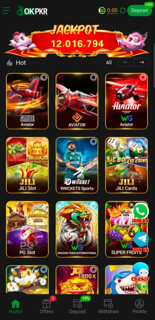 OK PKR Game interface screenshot image.