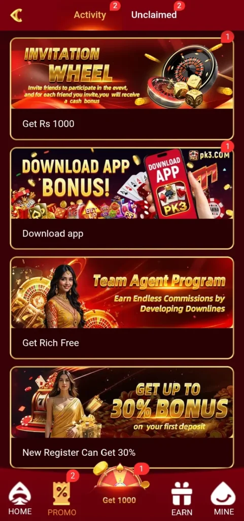 PK3 Game app gives attractive daily bonuses to keep users engaged.