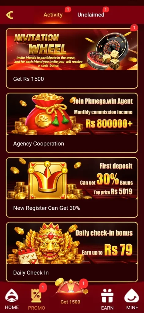 PKMEGA Game The platform offers welcome bonuses and daily incentives.