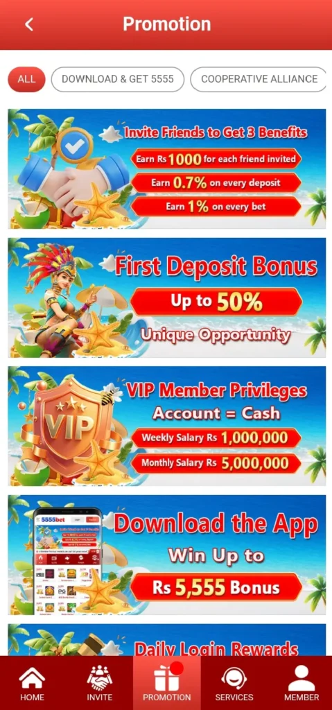 5555Bet Game Promote VIP Bonuses and Rewards.
