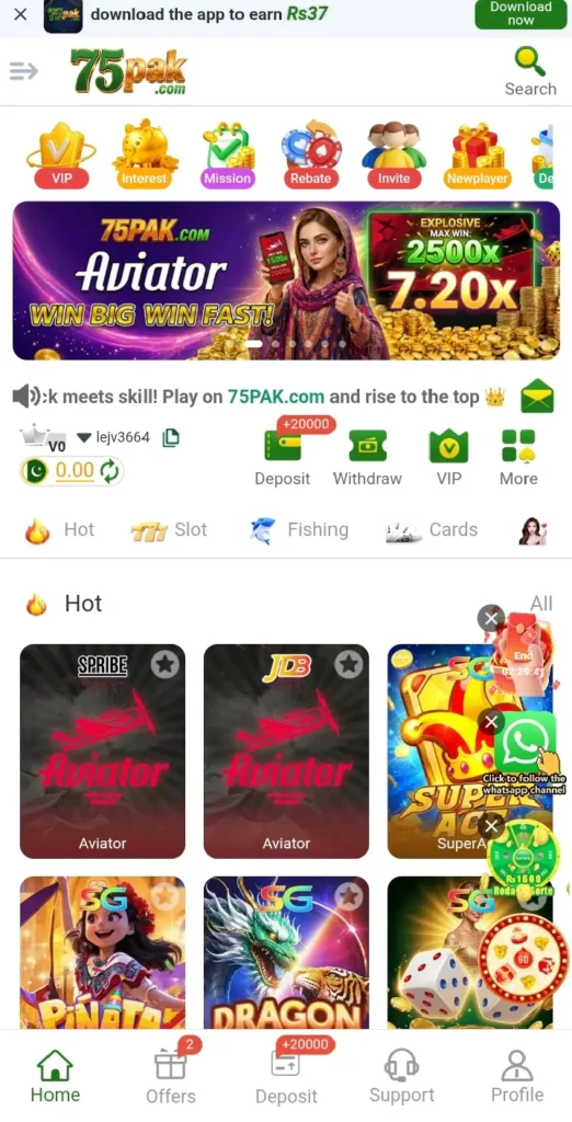 75Pak Game interface screenshot image.