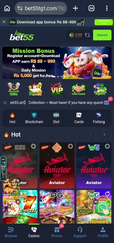 Bet55 Game interface screenshot image.