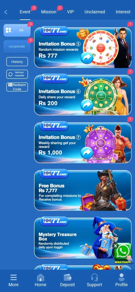 HM7777 Game Users receive daily login bonuses and special promotions regularly.