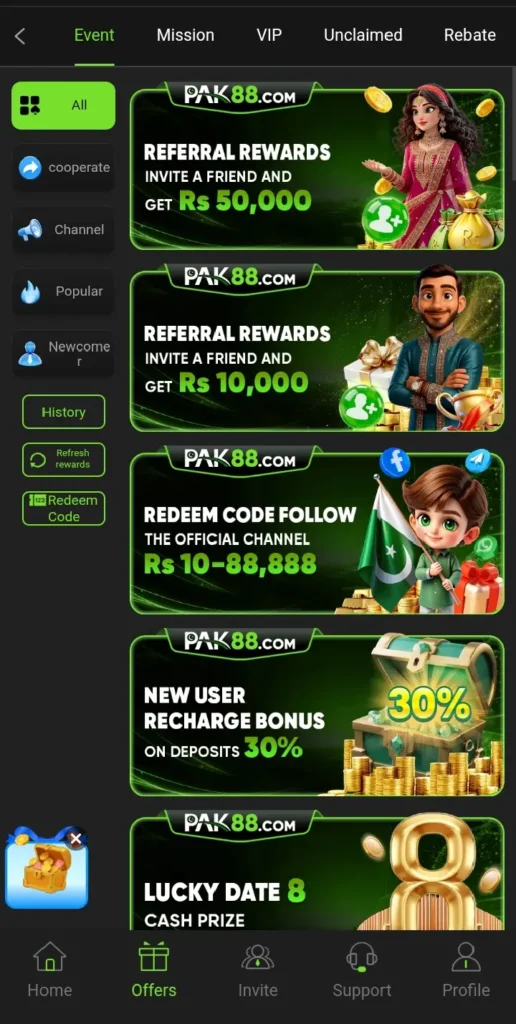 PAK888.com provides generous bonuses to both new and existing users.