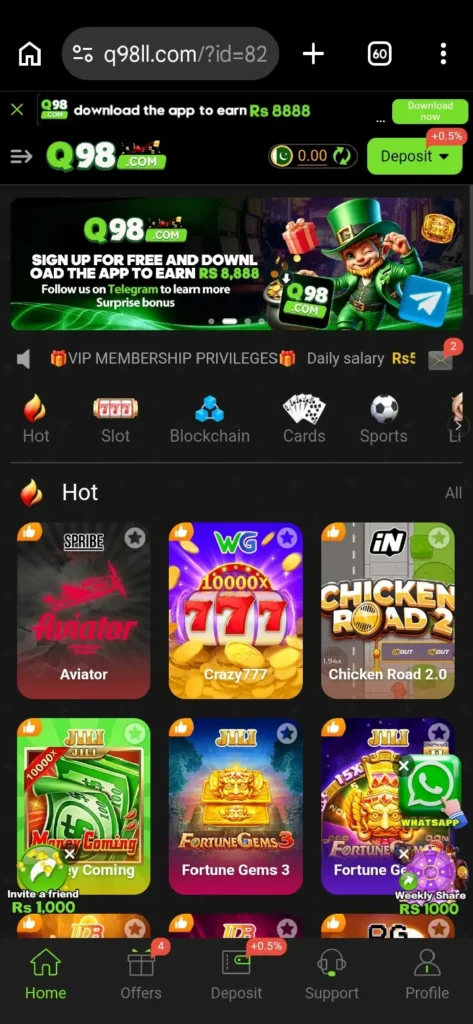 Q98 Game dashboard screenshot image.