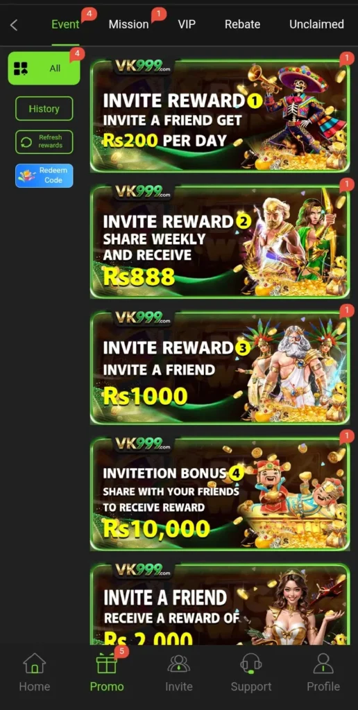 VK999 Game invites friends and gets Rs200 per day.