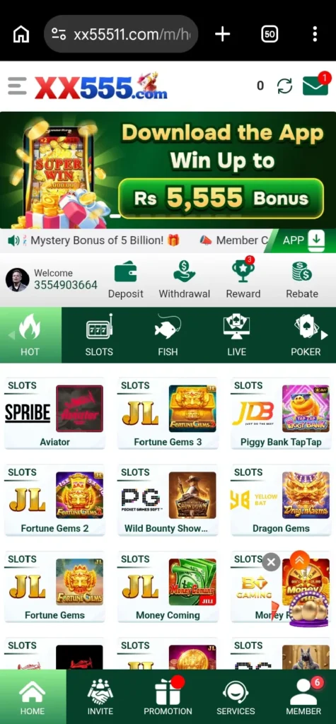 XX555 Game interface screenshot image.