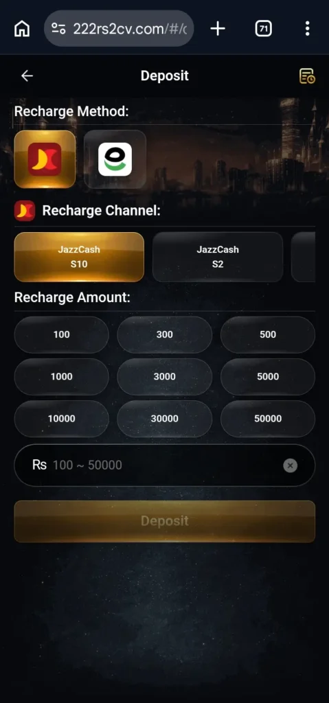 222 RS Game deposit and withdrawal method.