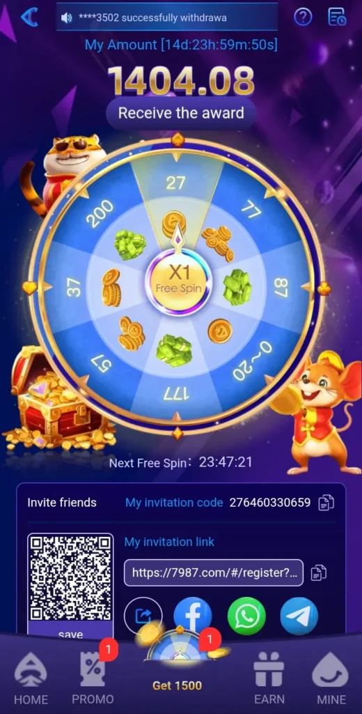 7987 Game daily check wheel and earn real money.