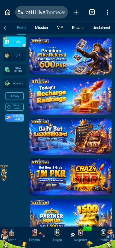 BT111 Game premium elite referral, each invite gets you 600 PKR.