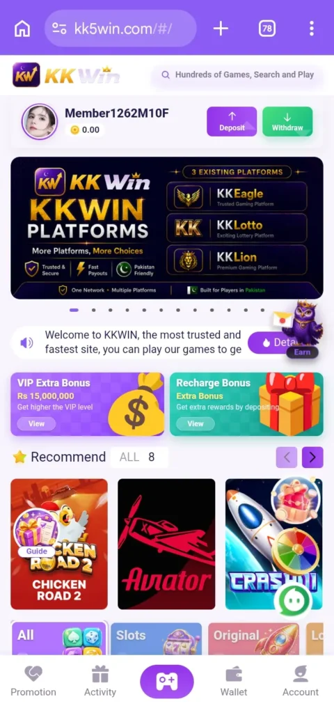 KKK Win Game dashboard screenshot image.
