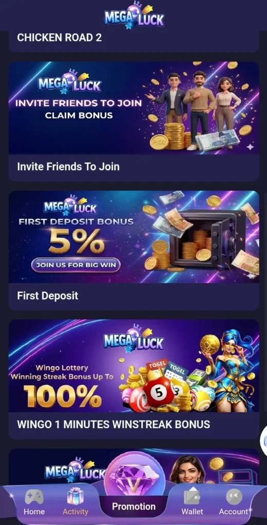 Mega Luck Game invites friends to join and claim a bonus.