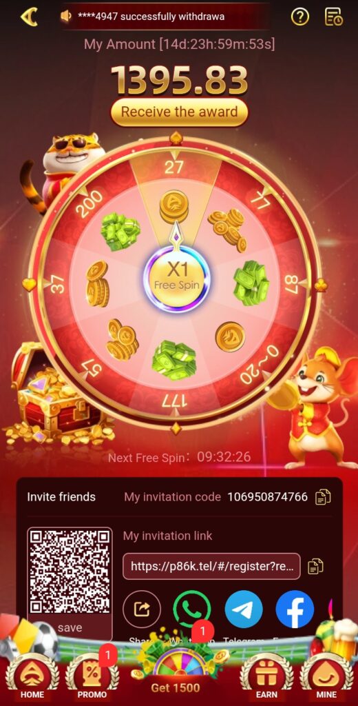 P86K Game Lucky wheel new free spin an get real money.