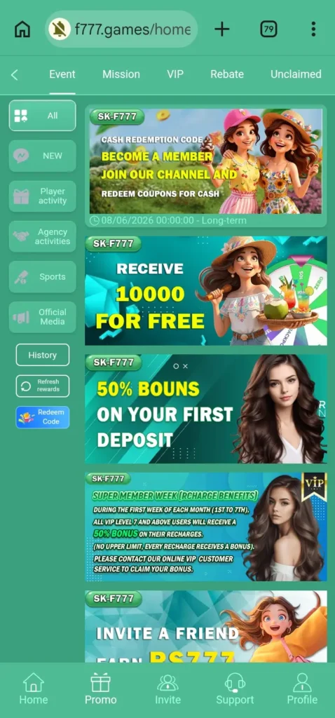 Sk-F777 Game international VIP bonuses and rewards promote this platform.