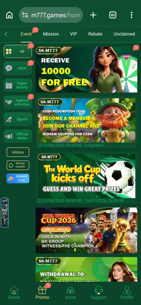 Sk-M777 Game receives 10000 for free.