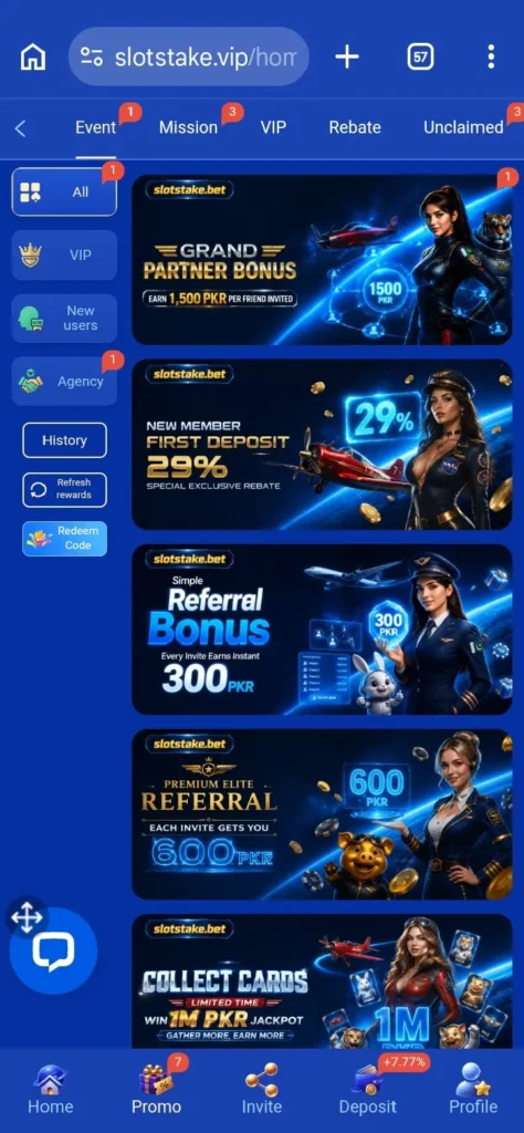 Slotstake Game real bonus interface image.