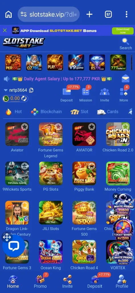 Slotstake Game interface screenshot image.