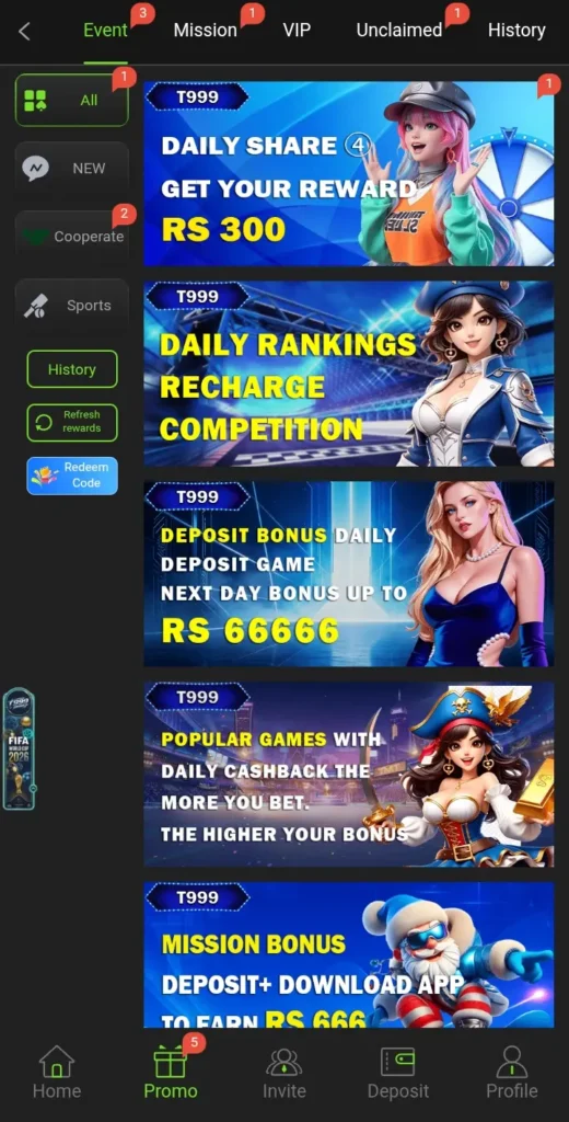 T999 Game VIP Bonus.
