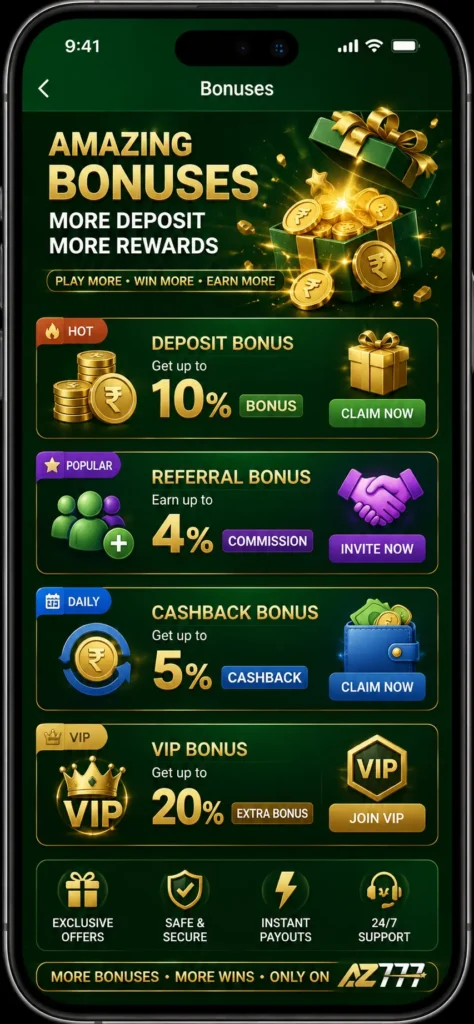 AZ777 Game bonuses interface.